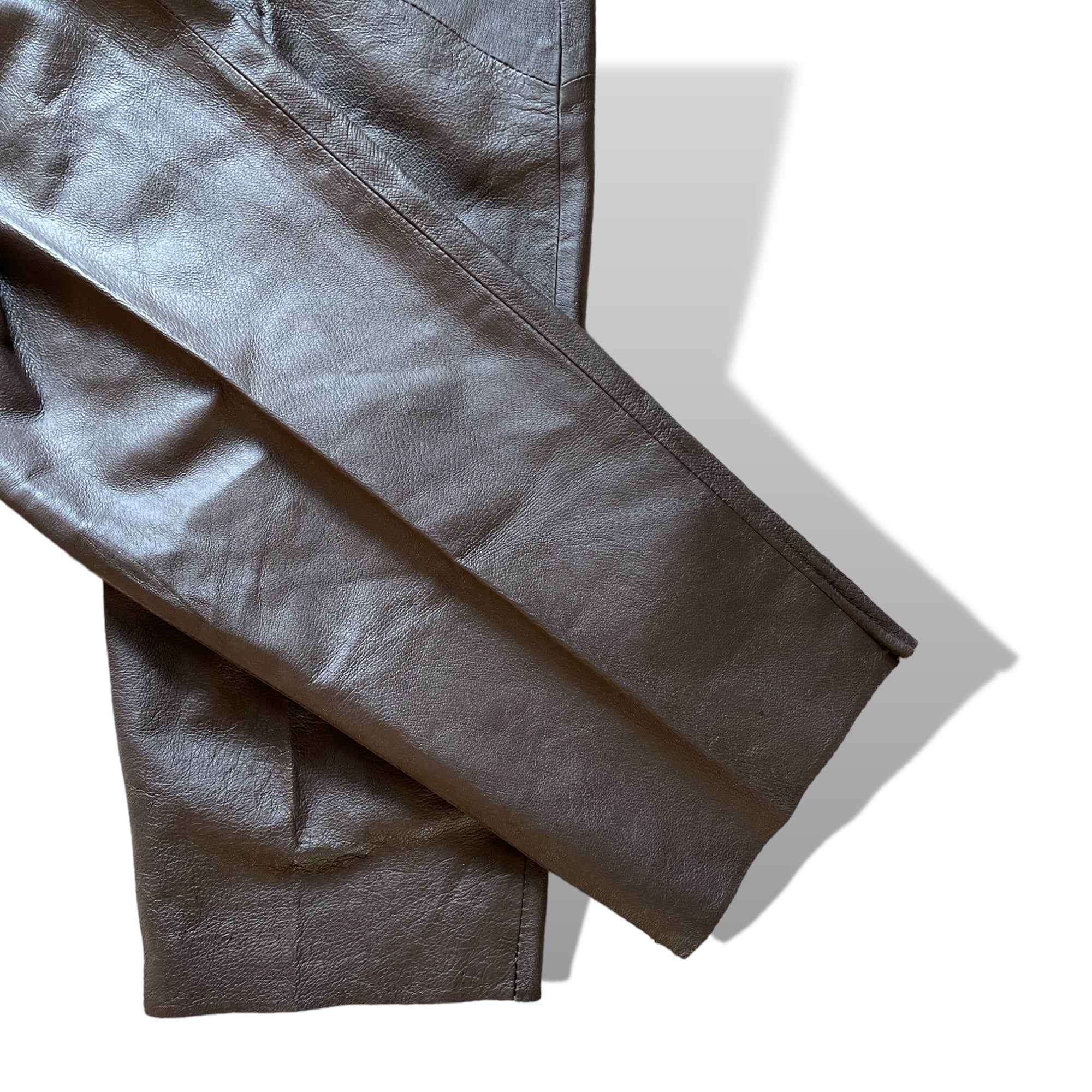 Chocolate Brown Genuine Leather High-Waisted Joggers |Size:Small|