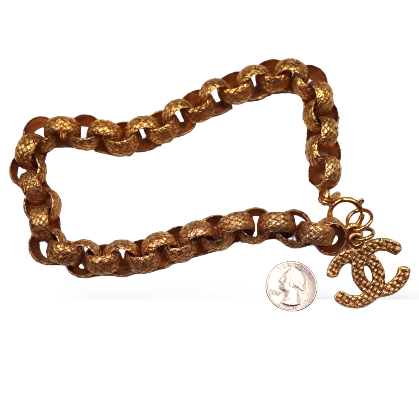 CHANEL Vintage  Gold-Tone Woven Rope Chain-Link Necklace & Large "CC" Pendant