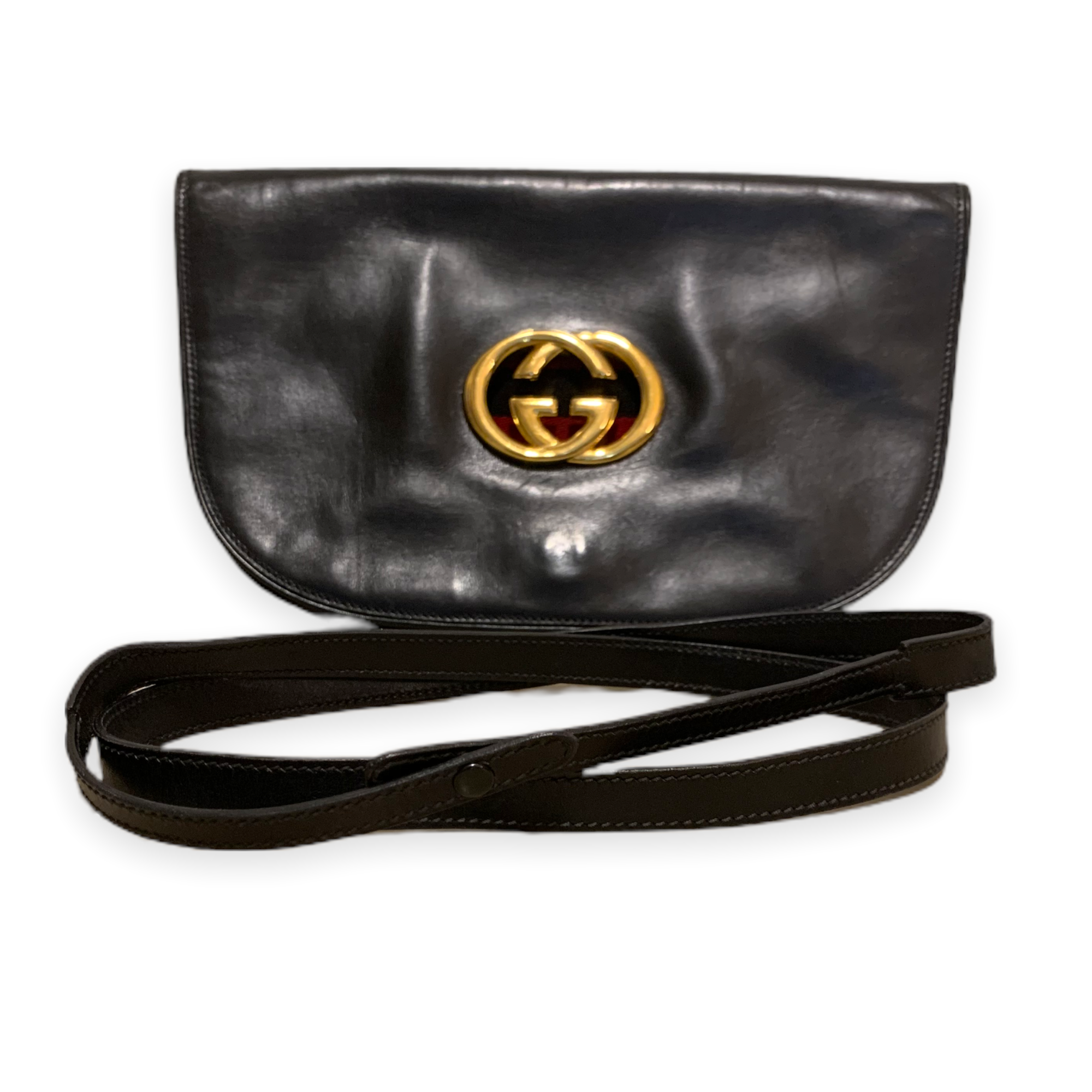 GUCCI Italy black leather blondie clutch-shoulder bag circa 1970’s