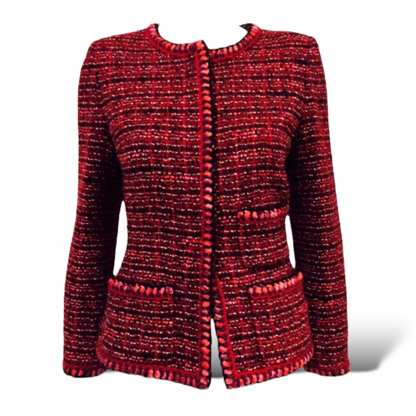 CHANEL Vintage FALL 2001 Collection Burgundy Tweed Patterned Jacket