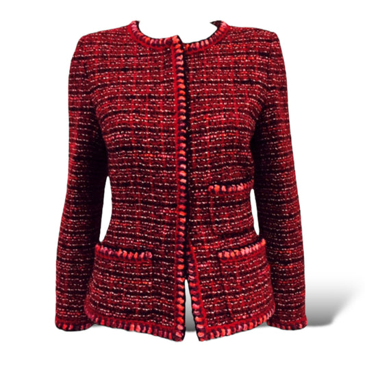 CHANEL Vintage FALL 2001 Collection Burgundy Tweed Patterned Jacket