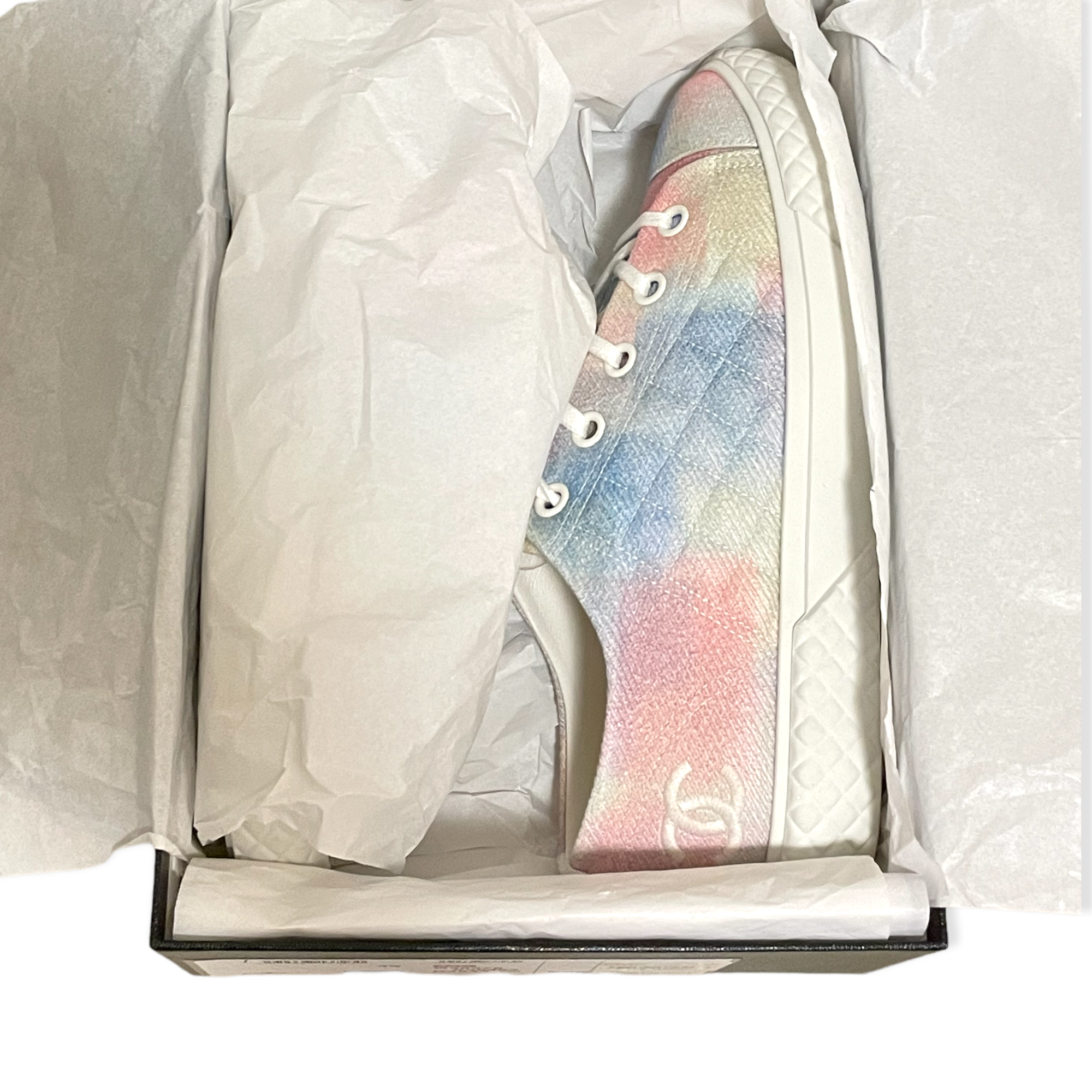 CHANEL 22C Printed Fabric Green, Pink, Blue & White Sneakers |Size:39|