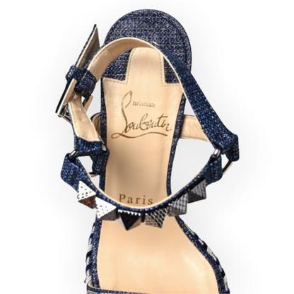 Christian Louboutin Denim Lame Lux Pyraclou 110 Wedge Sandals - photo 6 of 12