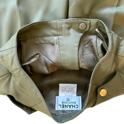 Vintage Chanel Women’s Military Green High-Waisted Wool & Silk Tailored Pants - photo 8 of 13