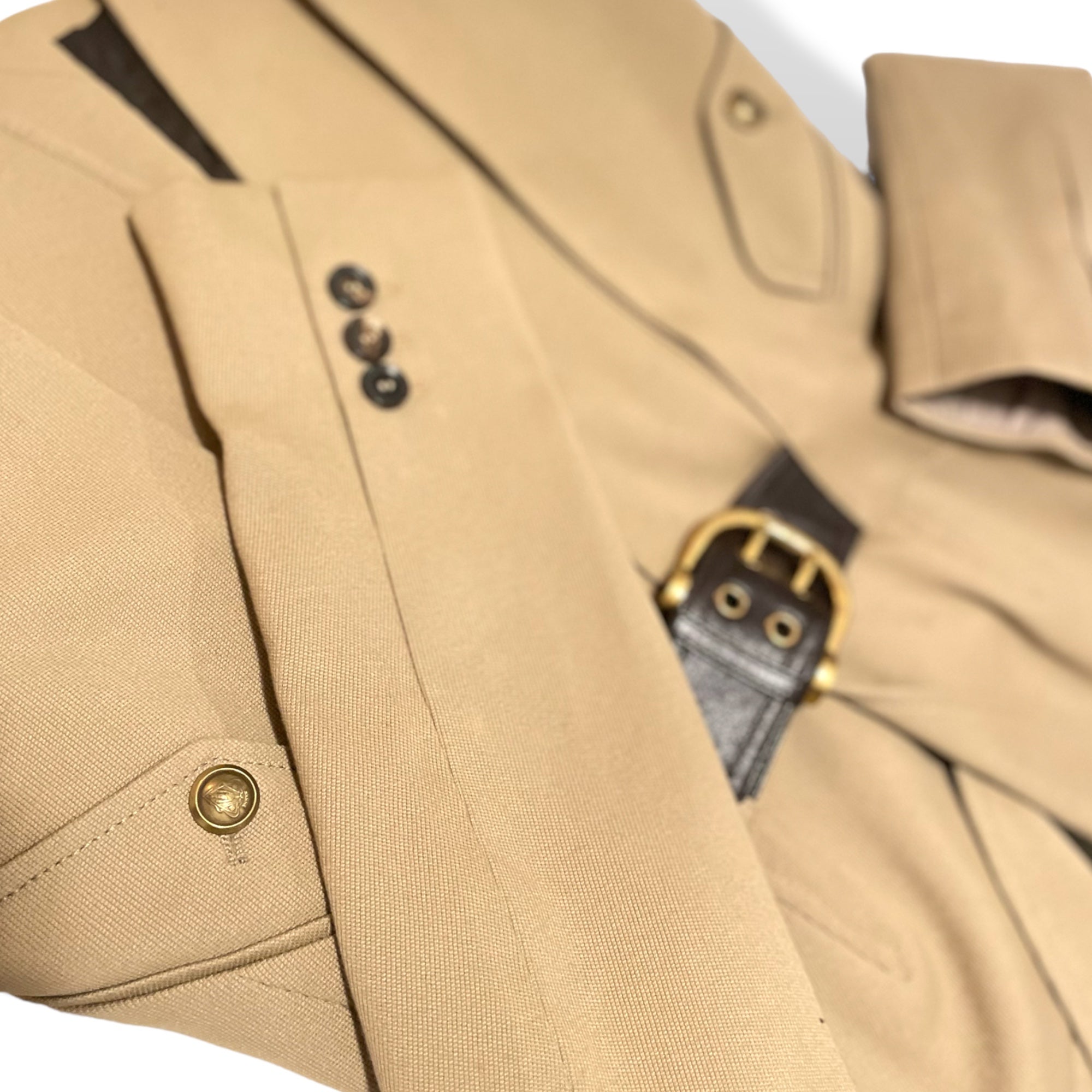 GUCCI Military Inspired Beige Canvas Jacket with Horse-bit Motif Accents |Size: 42|