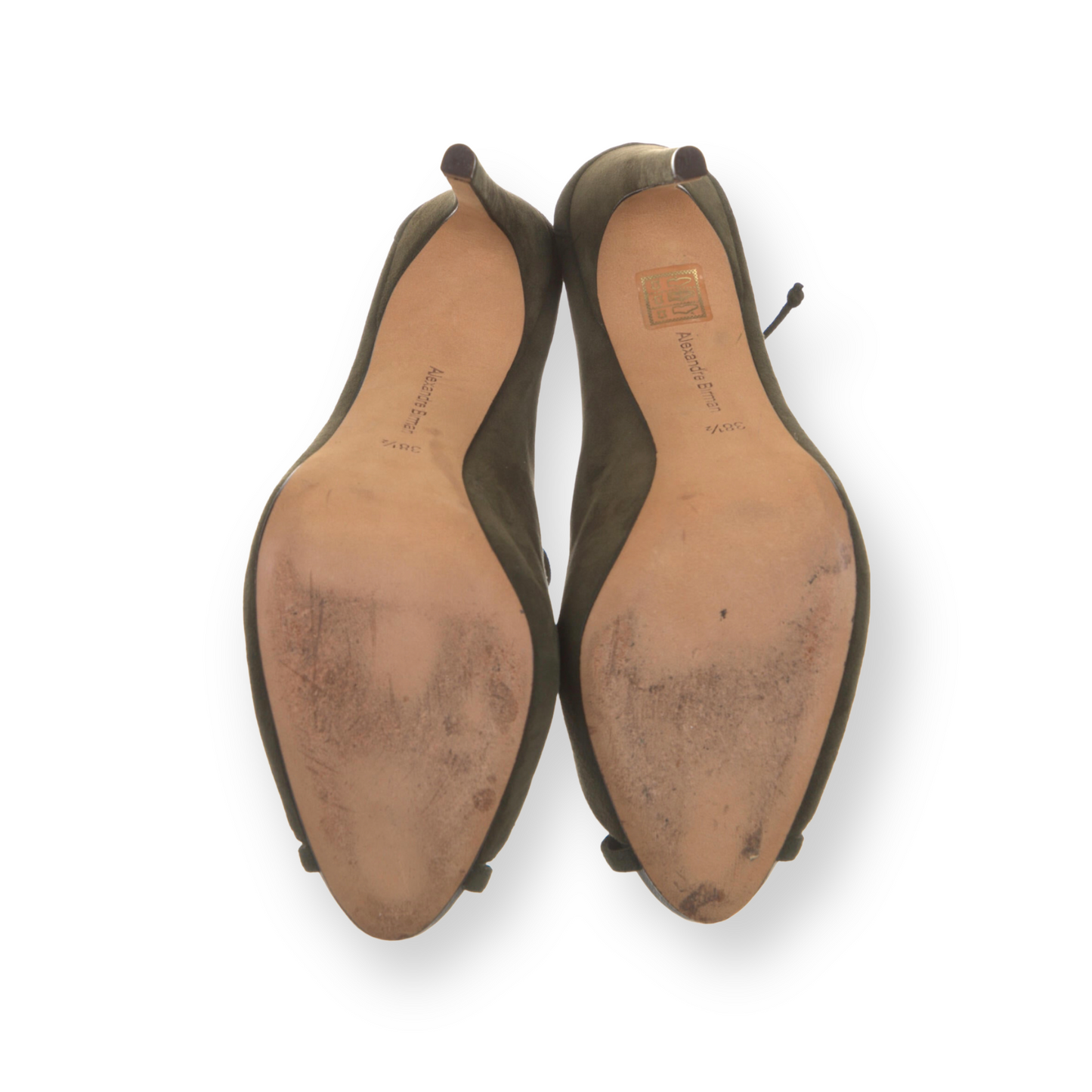 ALEXANDRE BIRMAN Olive Green Suede Cage Heels