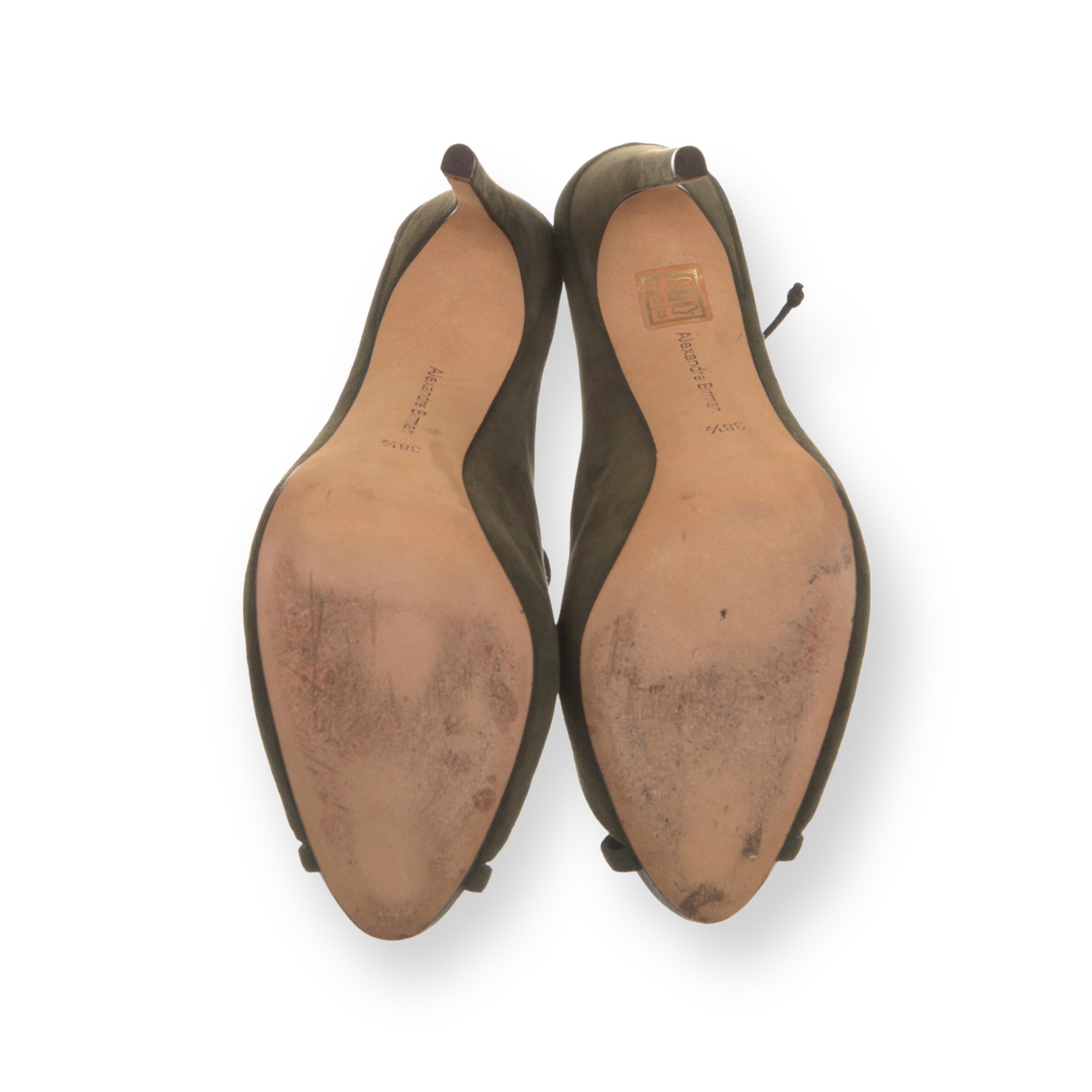 ALEXANDRE BIRMAN Olive Green Suede Cage Heels