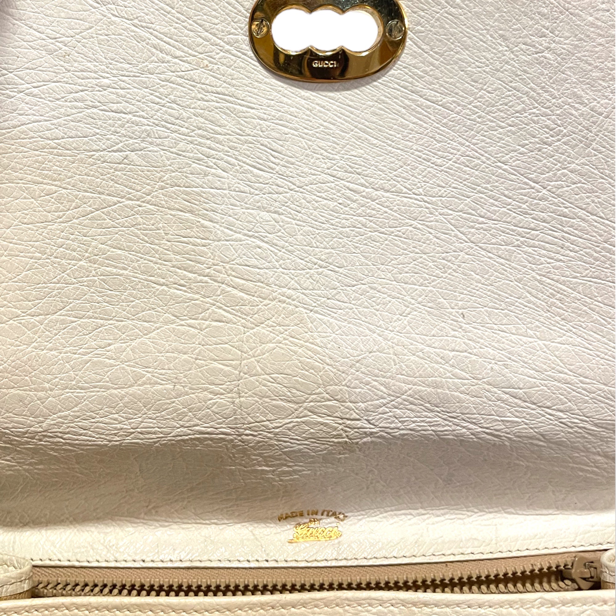 Gucci Bone White Ostrich Top Handle with Gold Turn Lock Clasp Circa 1950's