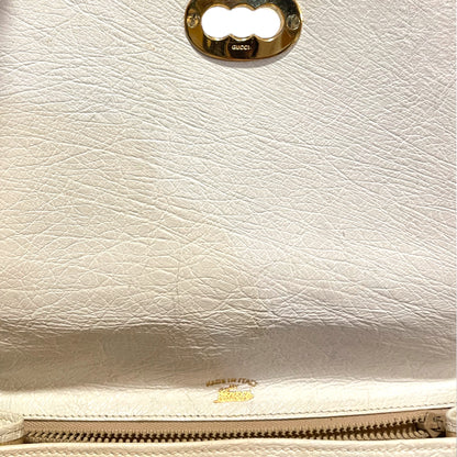 Gucci Bone White Ostrich Top Handle with Gold Turn Lock Clasp Circa 1950's - photo 3 of 11