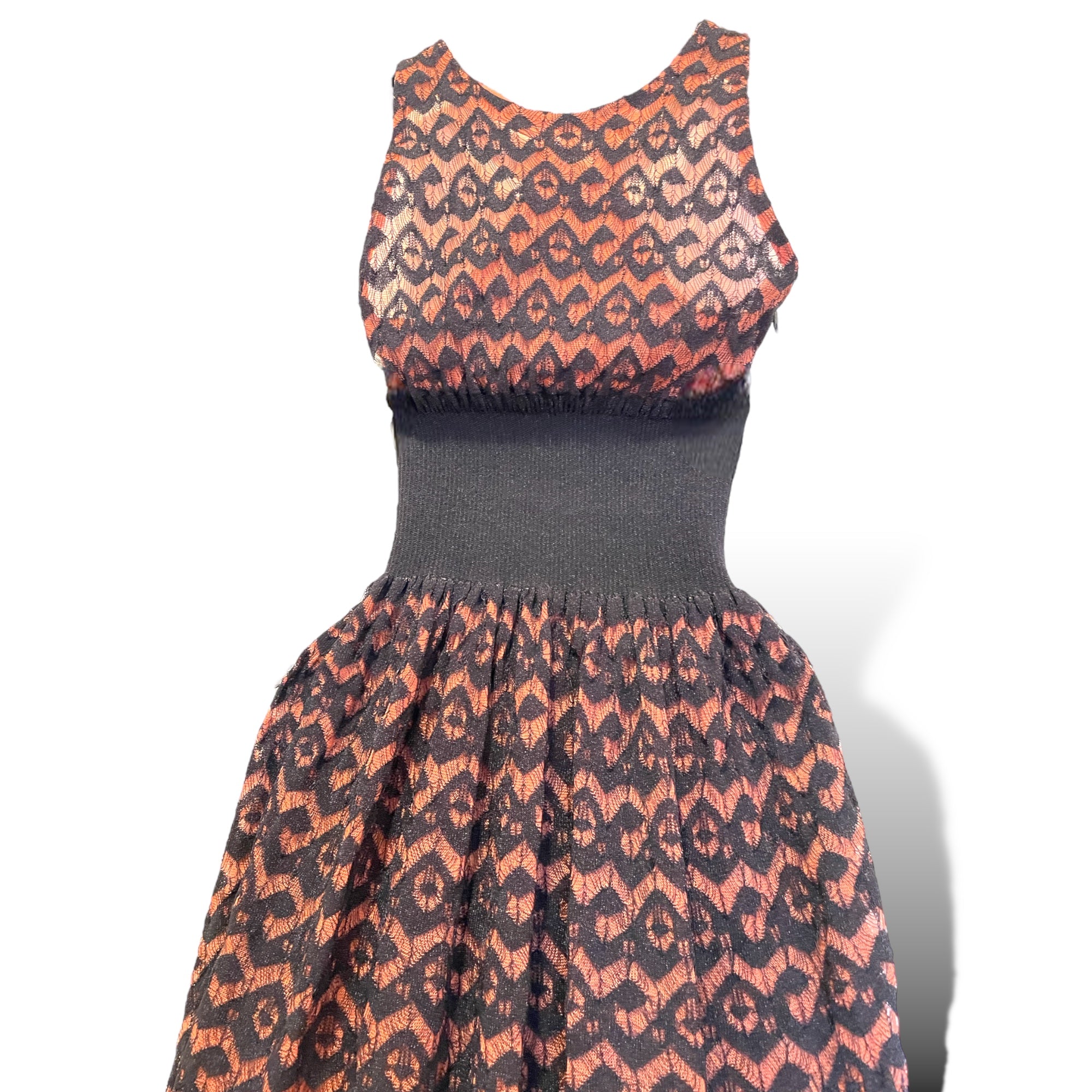 ALAÏA PARIS Orange/Coral & Black STUNNING Crochet Dress