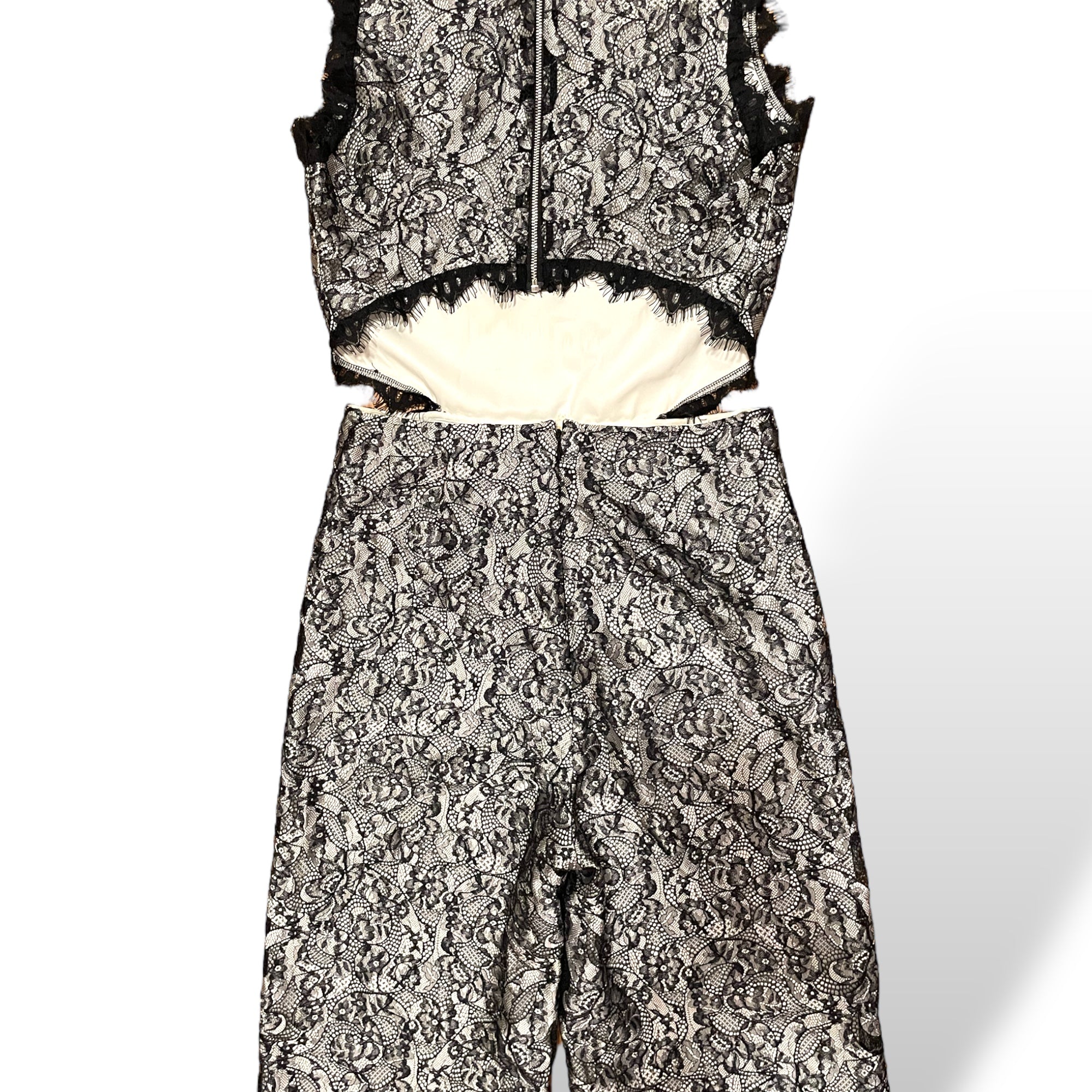 ALEXIS Black Lace & White Cut Out Jumpsuit  |Size:Medium|