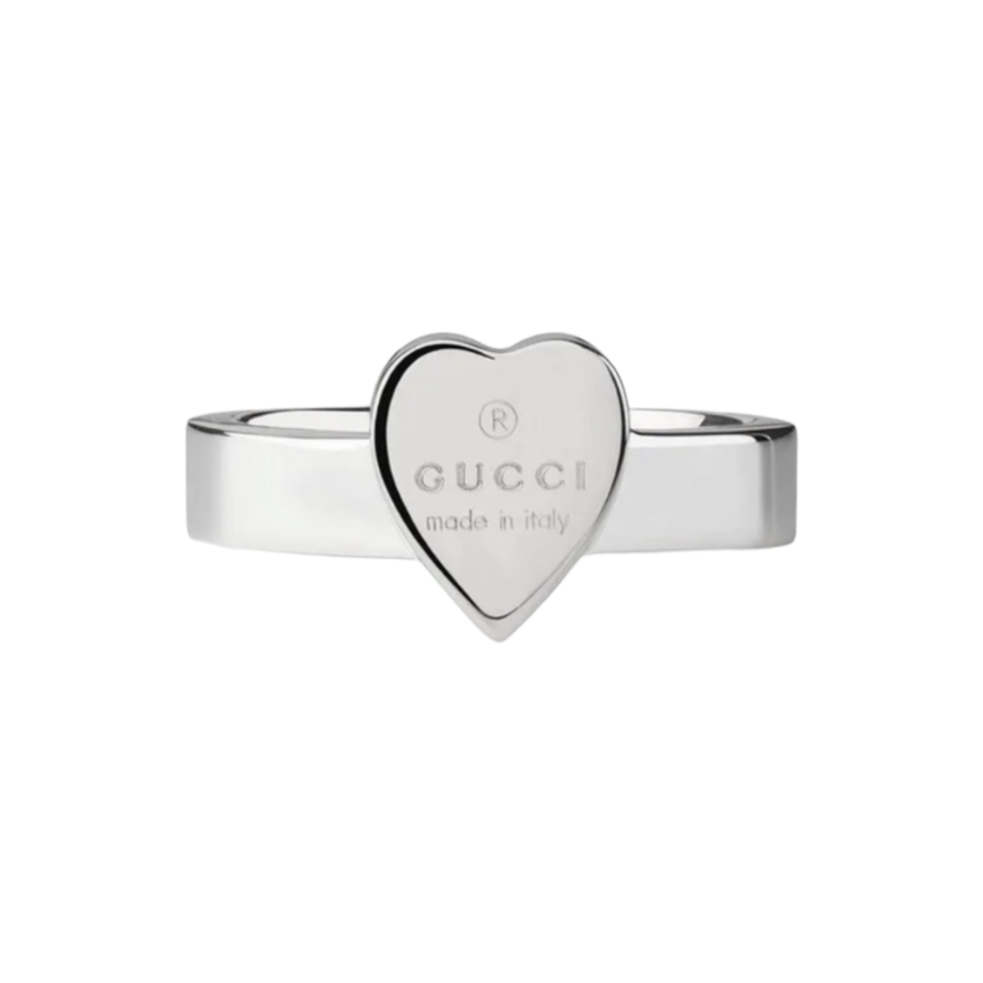 GUCCI Sterling Silver Trademark ring with heart pendant  | Size: GUCCI: 16/ US 7.5 |