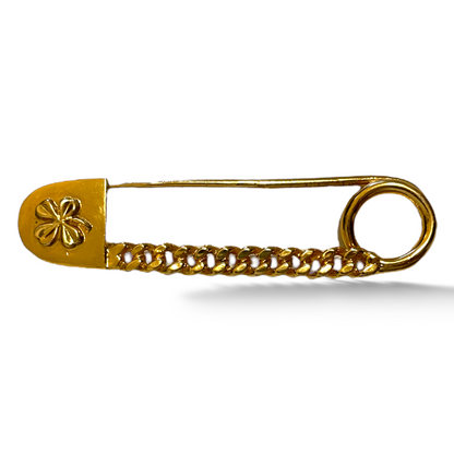 CHANEL Vintage RARE Gold-tone Four Leaf Clover Clothes Pin Brooch