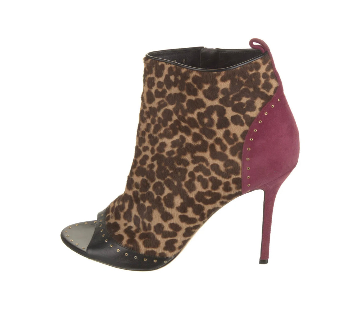 SALVATORE FERRAGAMO  Calf Hair Animal Print Ankle Booties