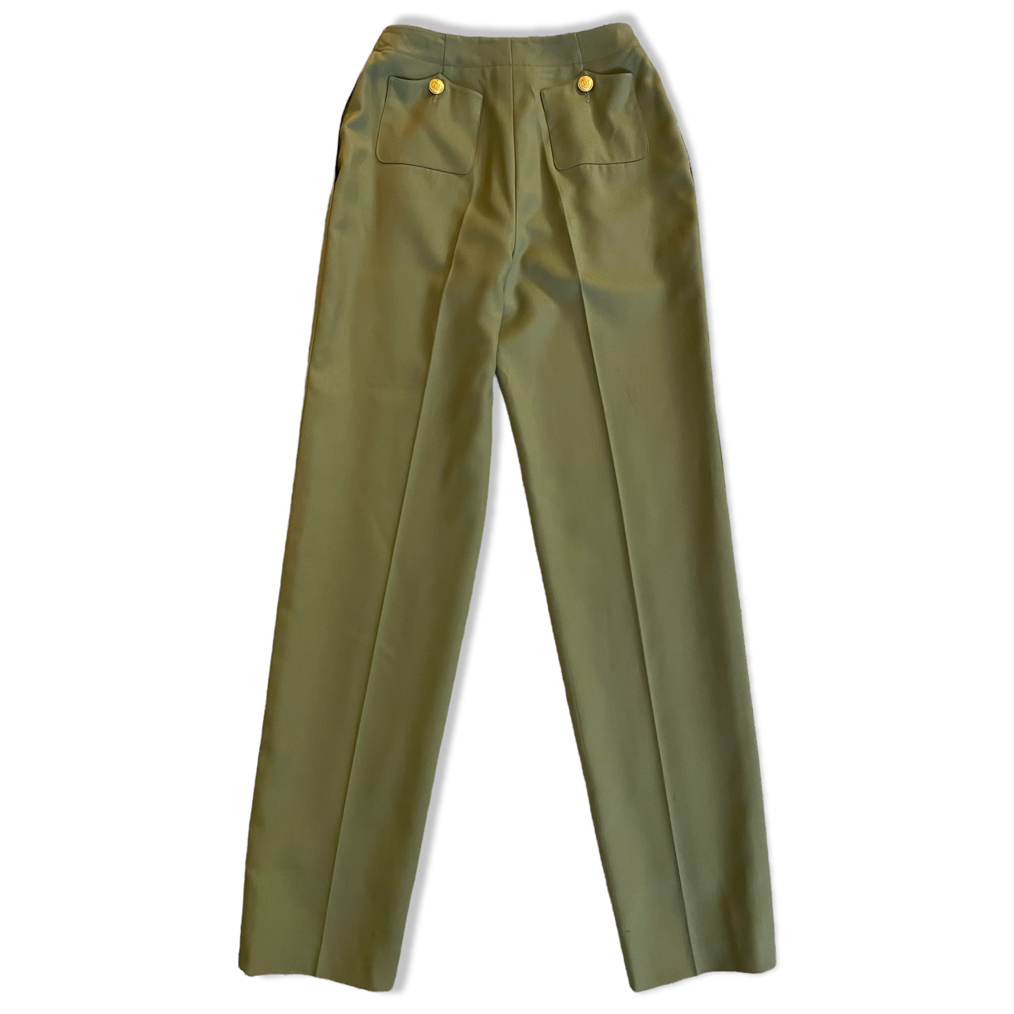 VINTAGE CHANEL  Women’s Military Green Stunning High-Waisted Wool & Silk Tailored Pants |Size: EU36|