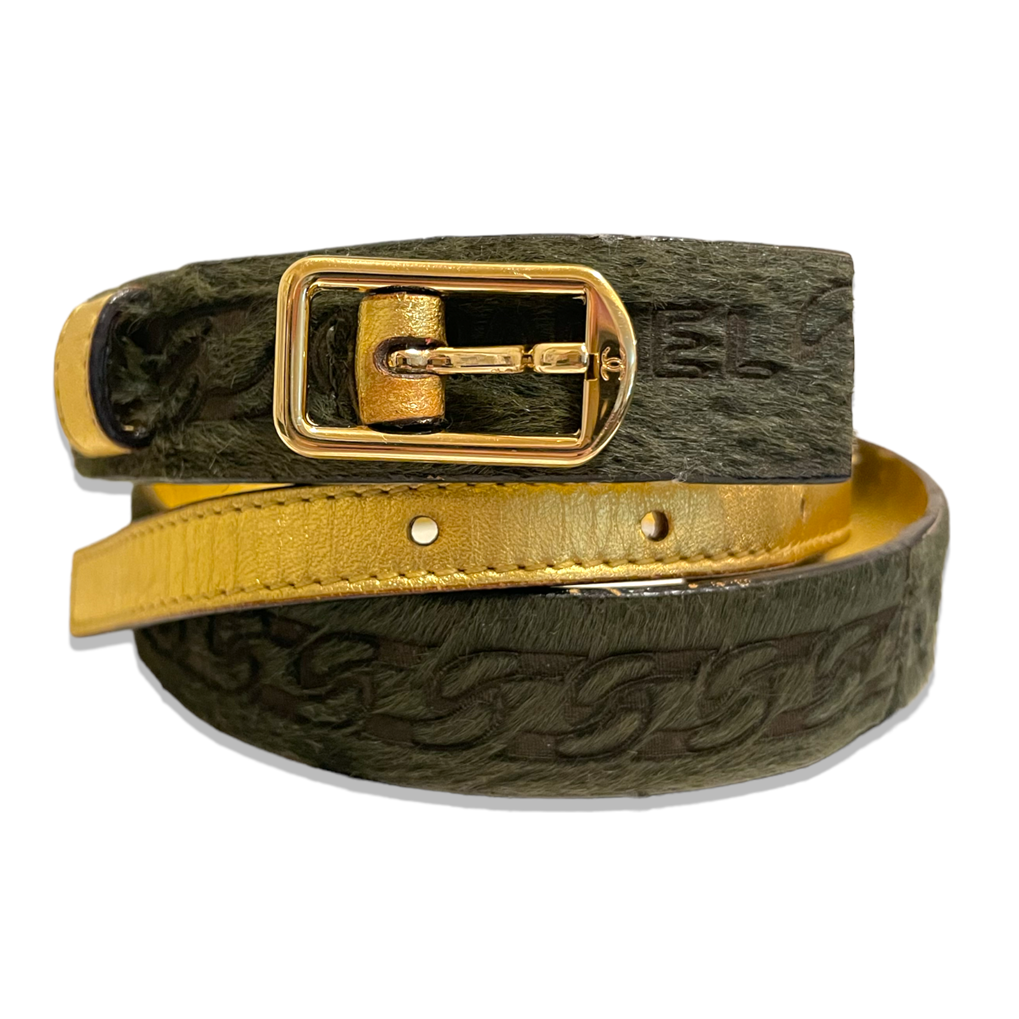 CHANEL Buckle Belt Calf Hair and Leather |Size: 70|