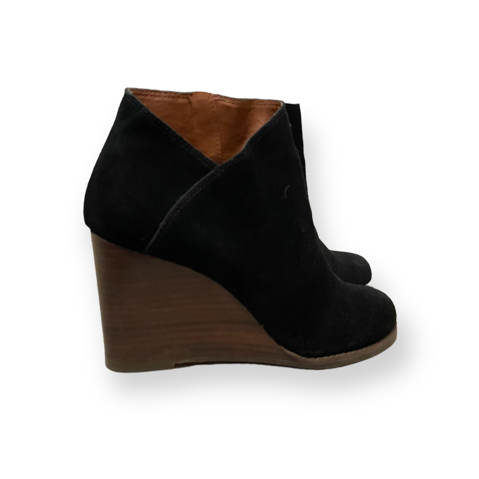 Lucky Brand Black Wooden Wedge Ankle Boots