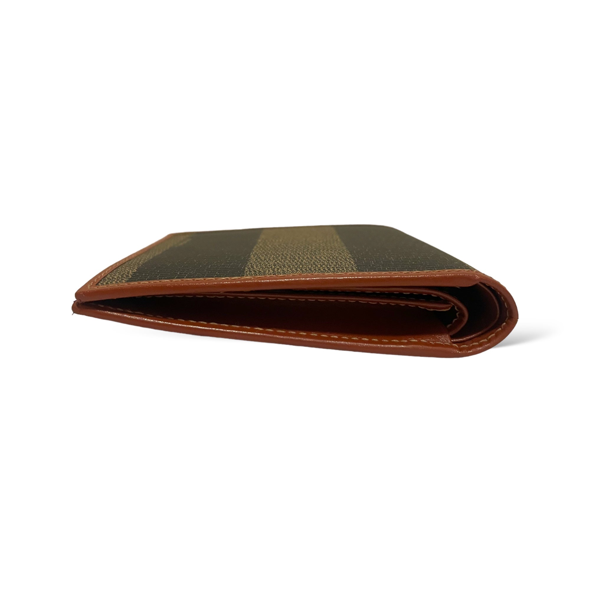 FENDI Vintage Pequin Patterned Bifold Wallet Brown/Black PVC & Cognac Leather