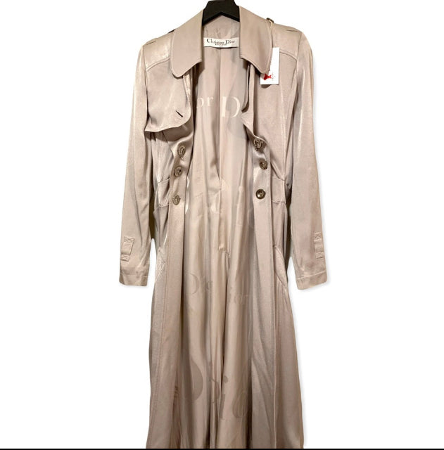 S/S 2004 Christian Dior by John Galliano Silver Satin Trench Coat Jacket
