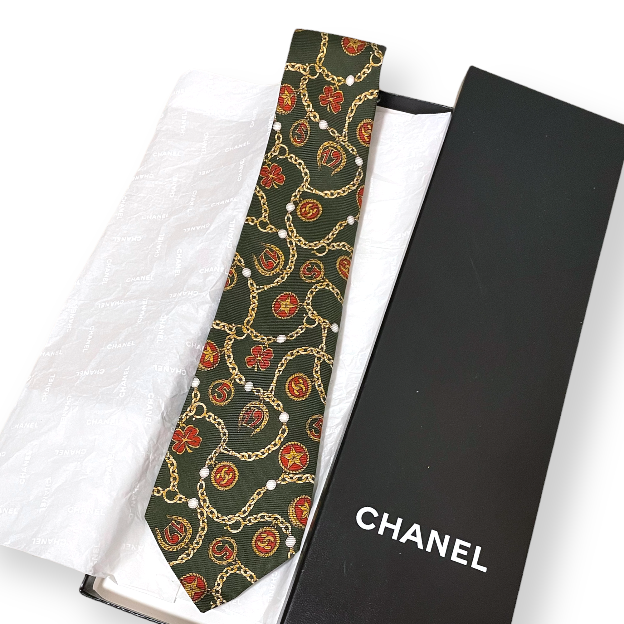 Men’s Vintage CHANEL Silk Tie in iconic CC logo & Symbols Pattern