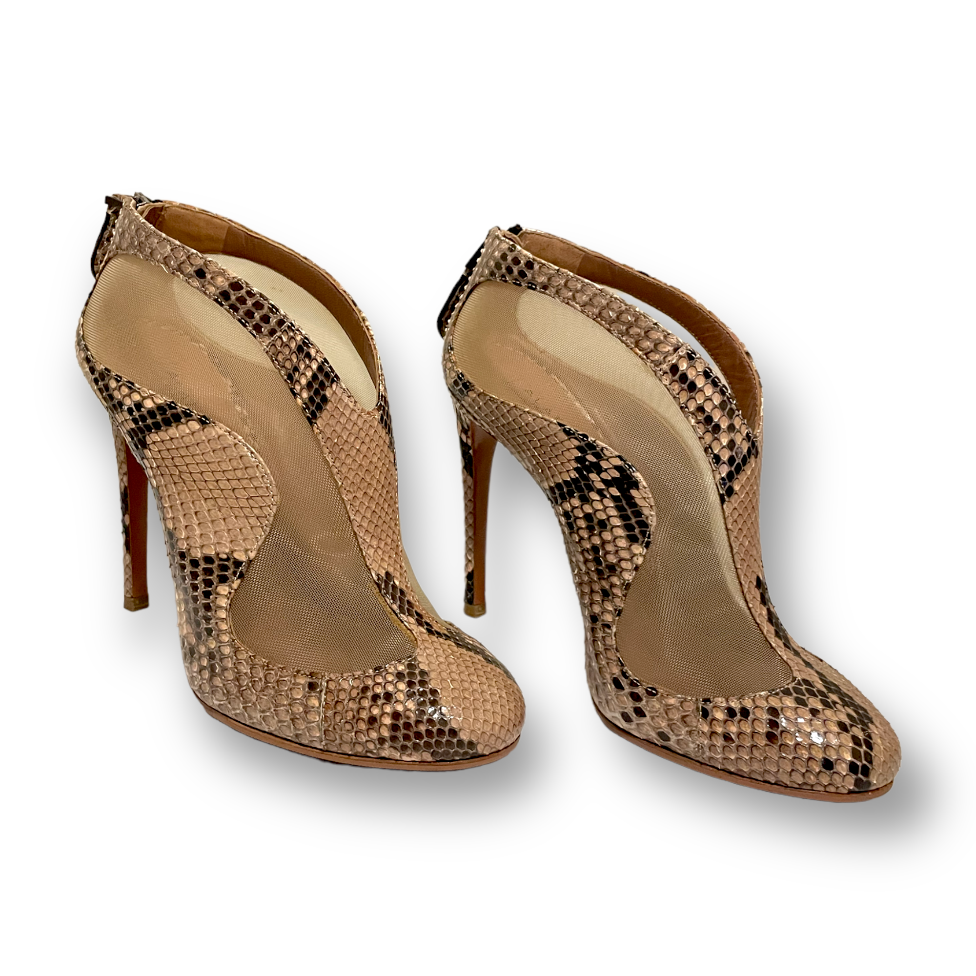 ALAÏA PARIS Mesh & Genuine Snakeskin Print Ankle Booties |Size: EU38|