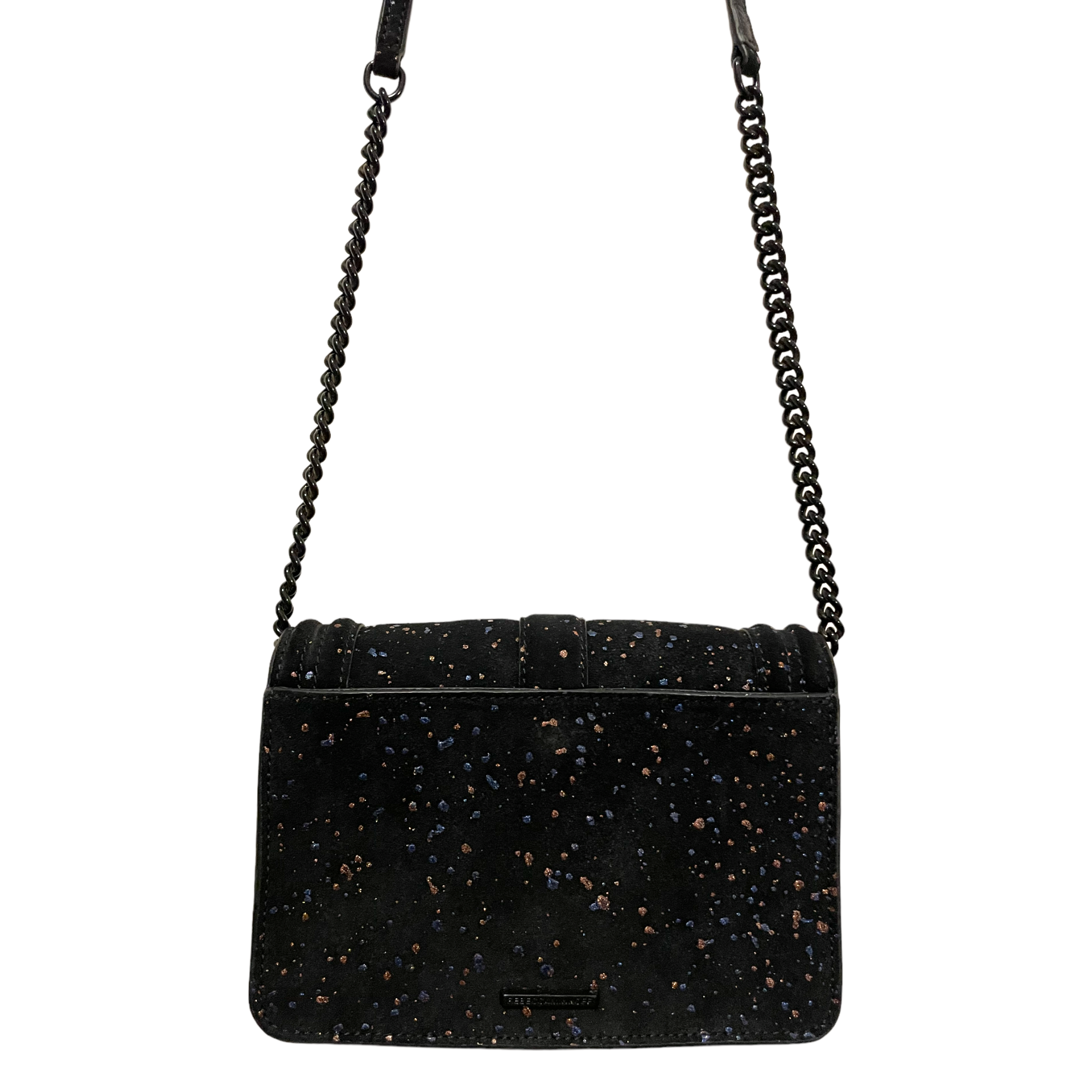 Rebecca Minkoff Black Hardware & Suede Crossbody Bag with Cobalt Blue & Rose Gold Splatter