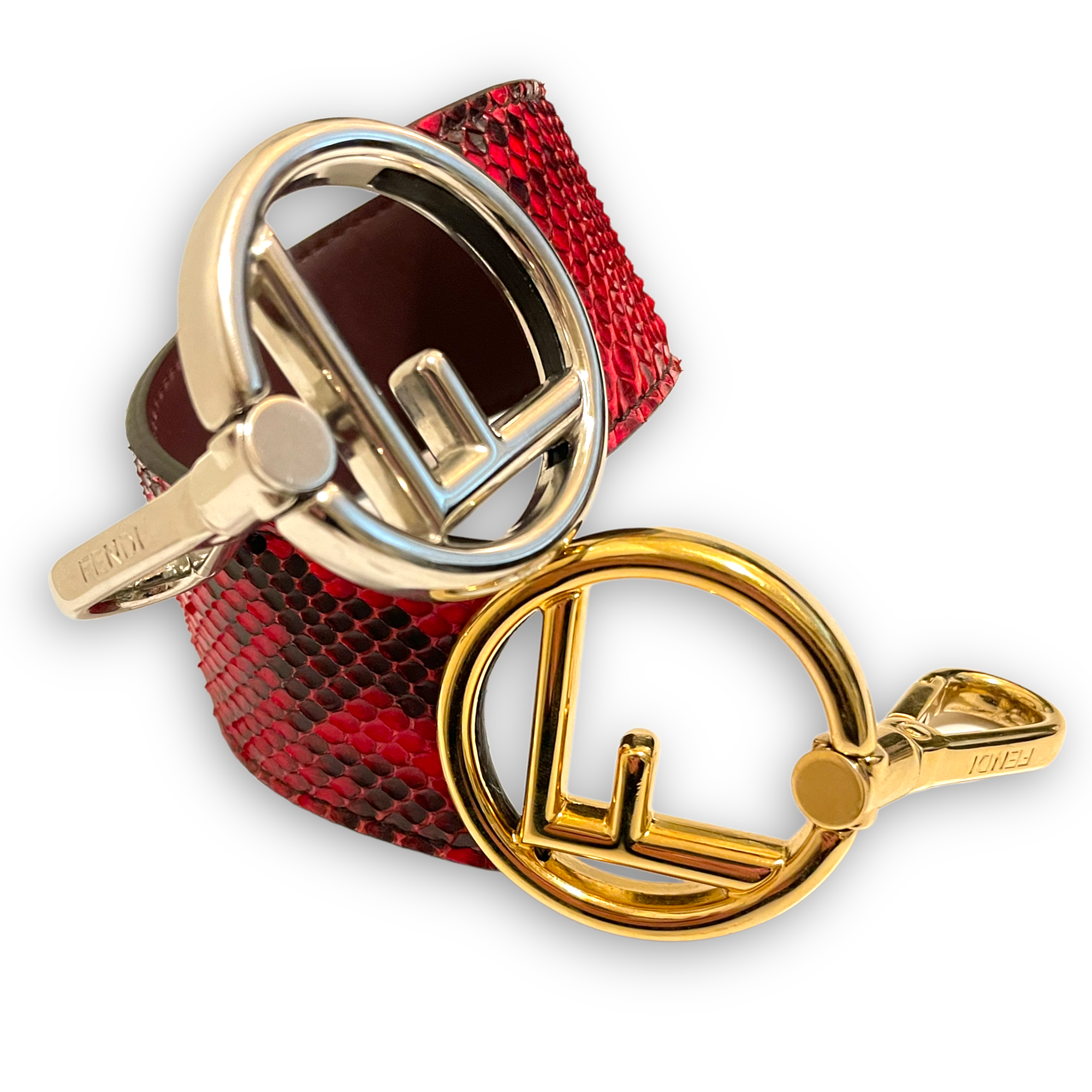 Fendi Red Snakeskin F F Logo Bag Strap with Gold & Silver Hardware  |15.5”|