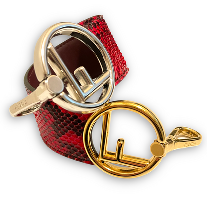 Fendi Red Snakeskin F Logo Bag Strap with Gold & Silver Hardware - photo 4 of 11