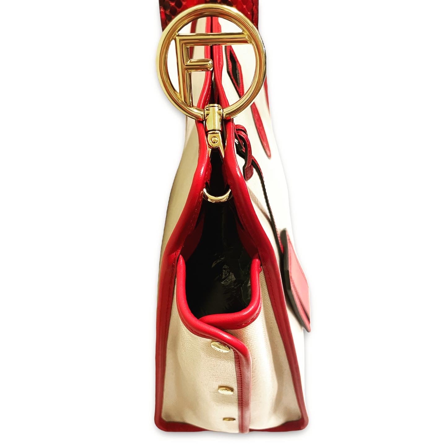 Fendi Red Snakeskin F F Logo Bag Strap with Gold & Silver Hardware  |15.5”|