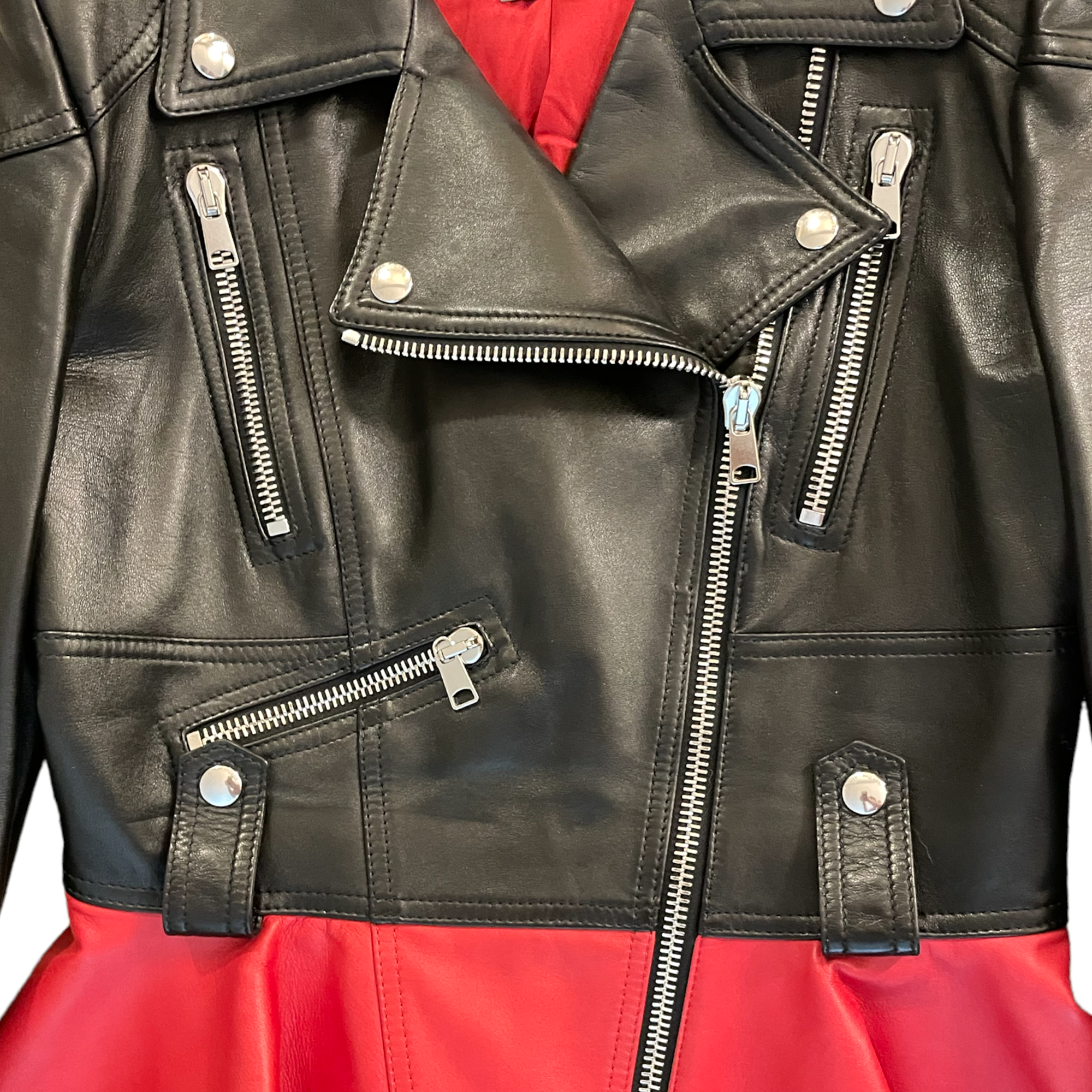 ALEXANDER MCQUEEN Two Tone Leather STUNNING 🤩 Peplum Biker Jacket |SIZE: 44 IT|