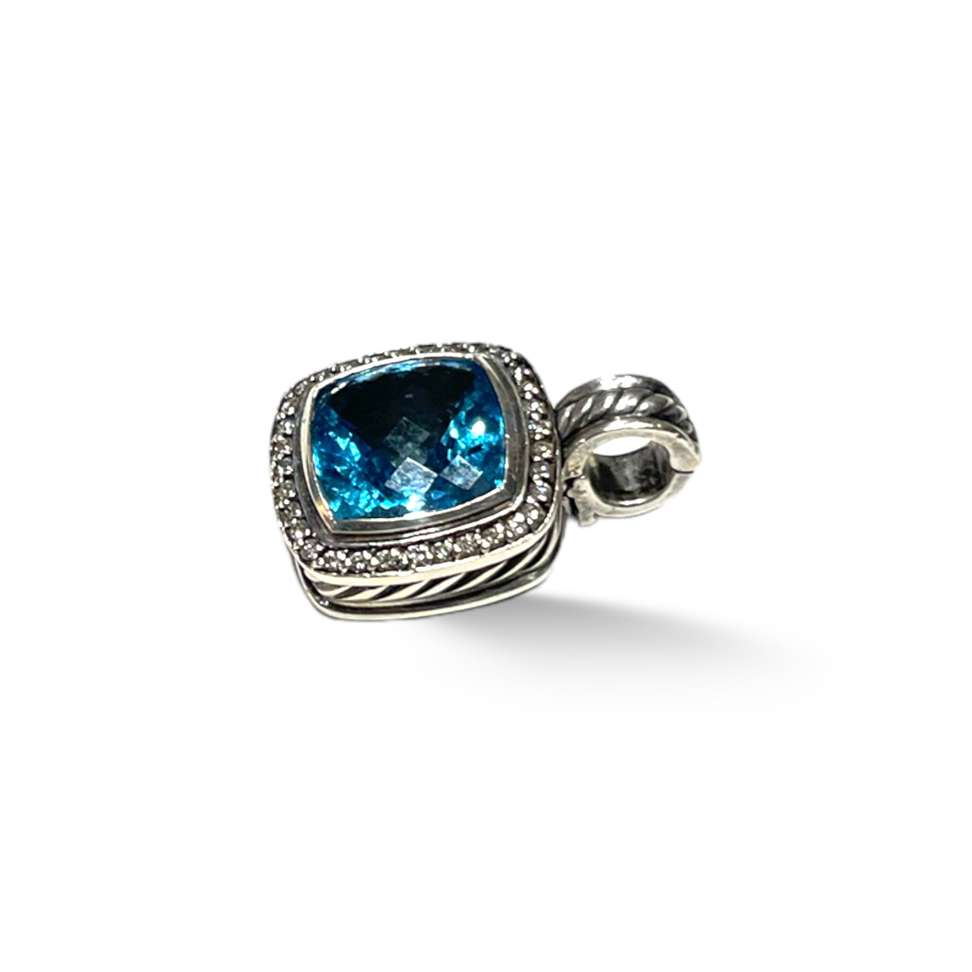 DAVID YURMAN Albion Pendant in Sterling Silver with Blue Topaz & Pavé Diamonds