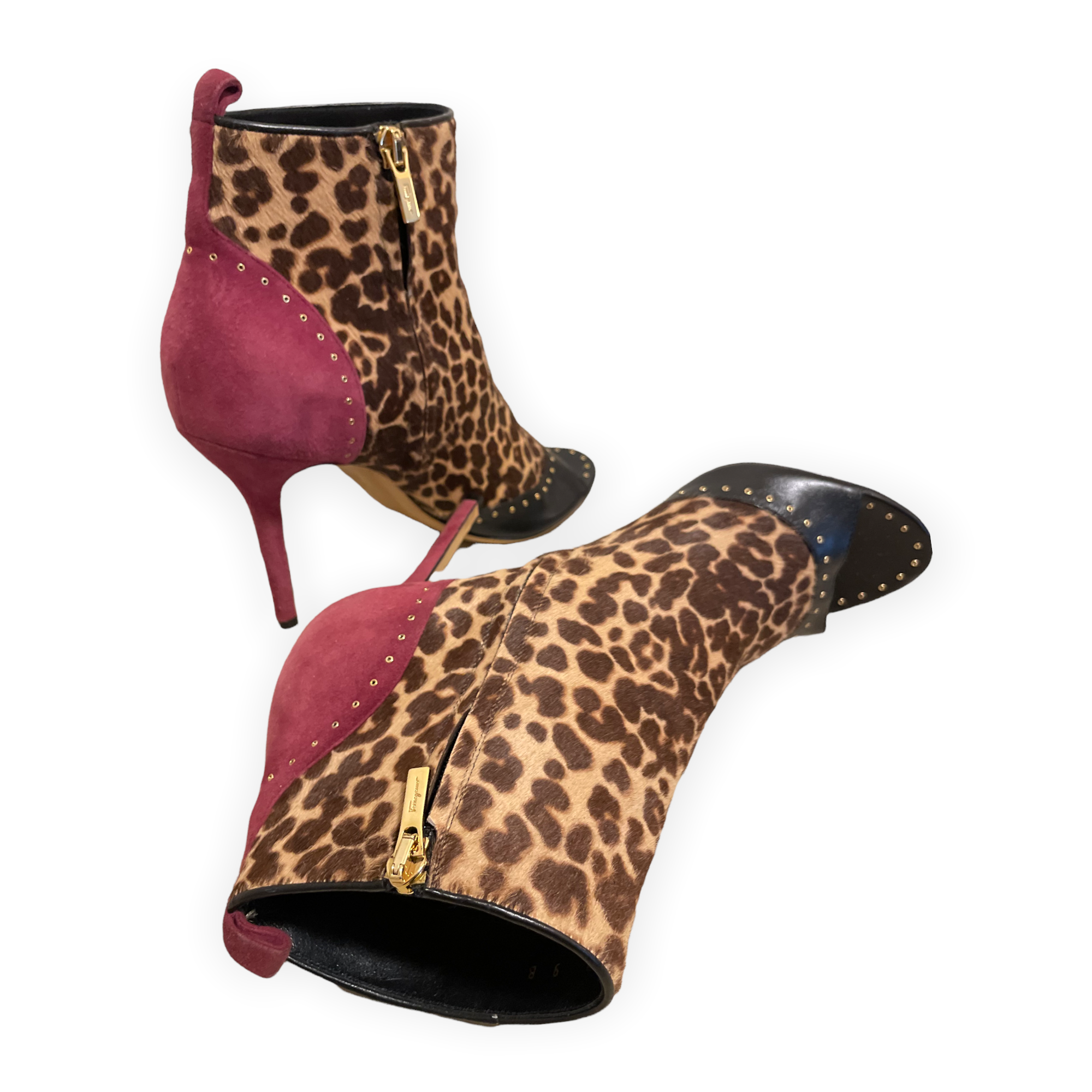 SALVATORE FERRAGAMO  Calf Hair Animal Print Ankle Booties