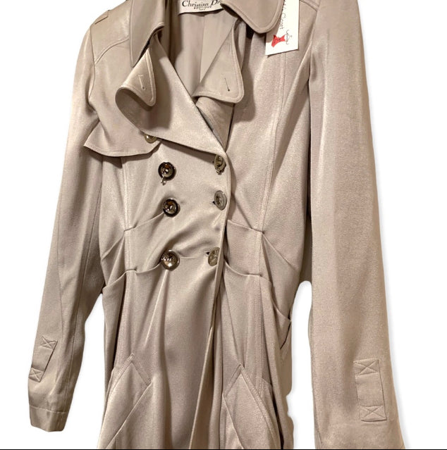 S/S 2004 Christian Dior by John Galliano Silver Satin Trench Coat Jacket