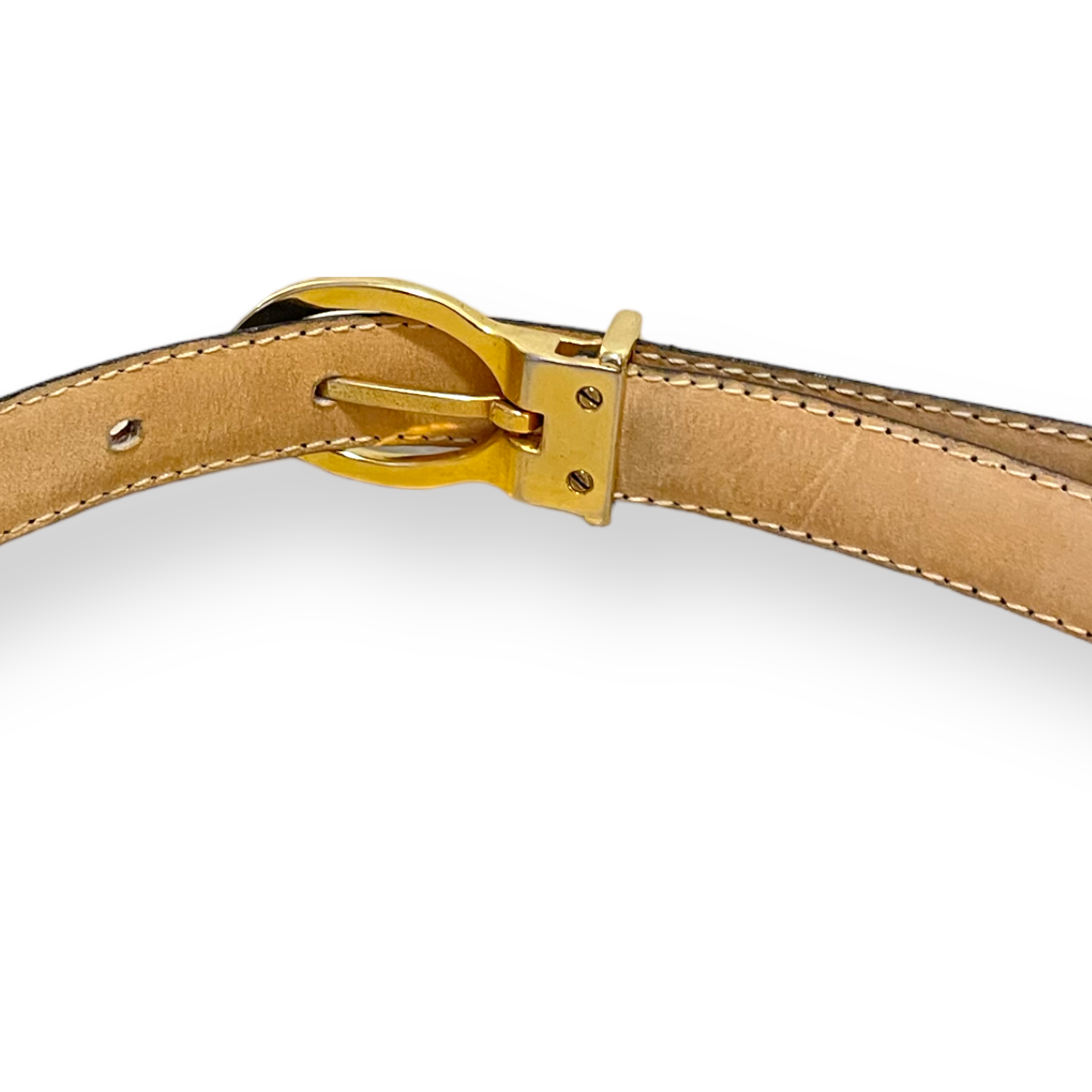 Vintage Thin Leather Belt & Gold-Tone DIOR Logo Buckle