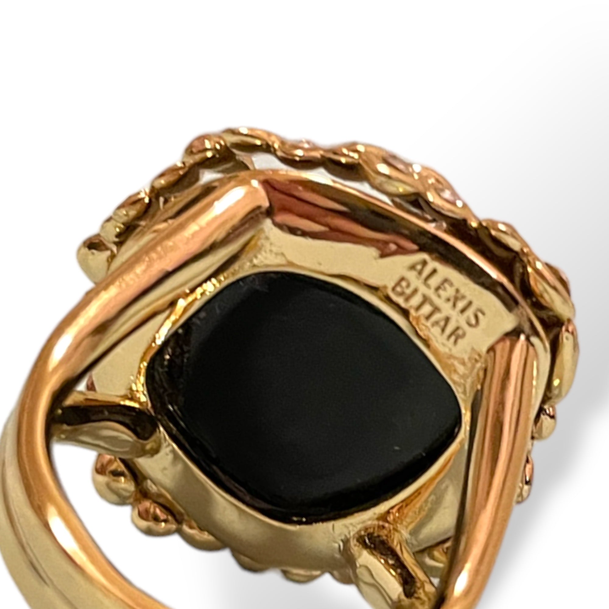 ALEXIS BITTAR 18k Gold Plated Ring with Hand Carved Lucite Center & Crystal Encrusted Accents