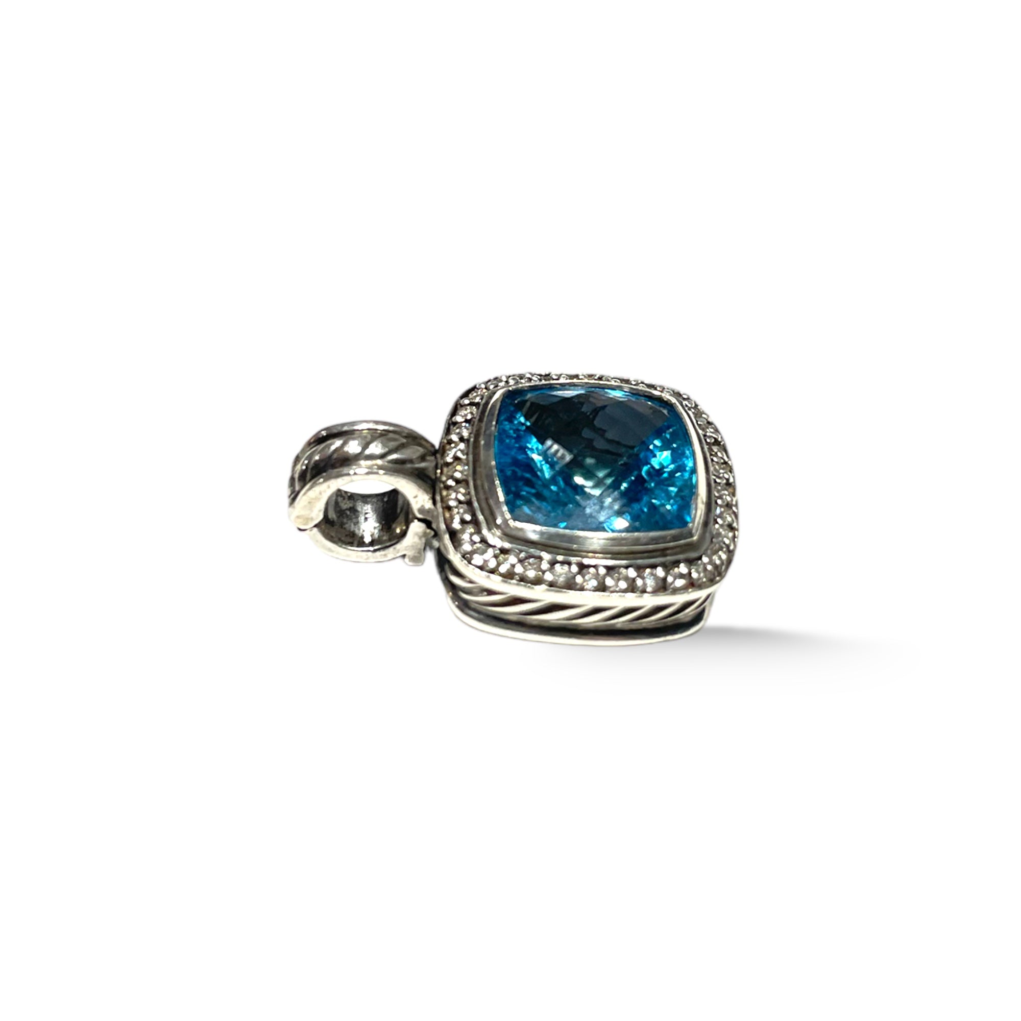 DAVID YURMAN Albion Pendant in Sterling Silver with Blue Topaz & Pavé Diamonds