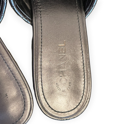 Chanel Iridescent Silver & Black Quilted Lambskin Mules - photo 7 of 10