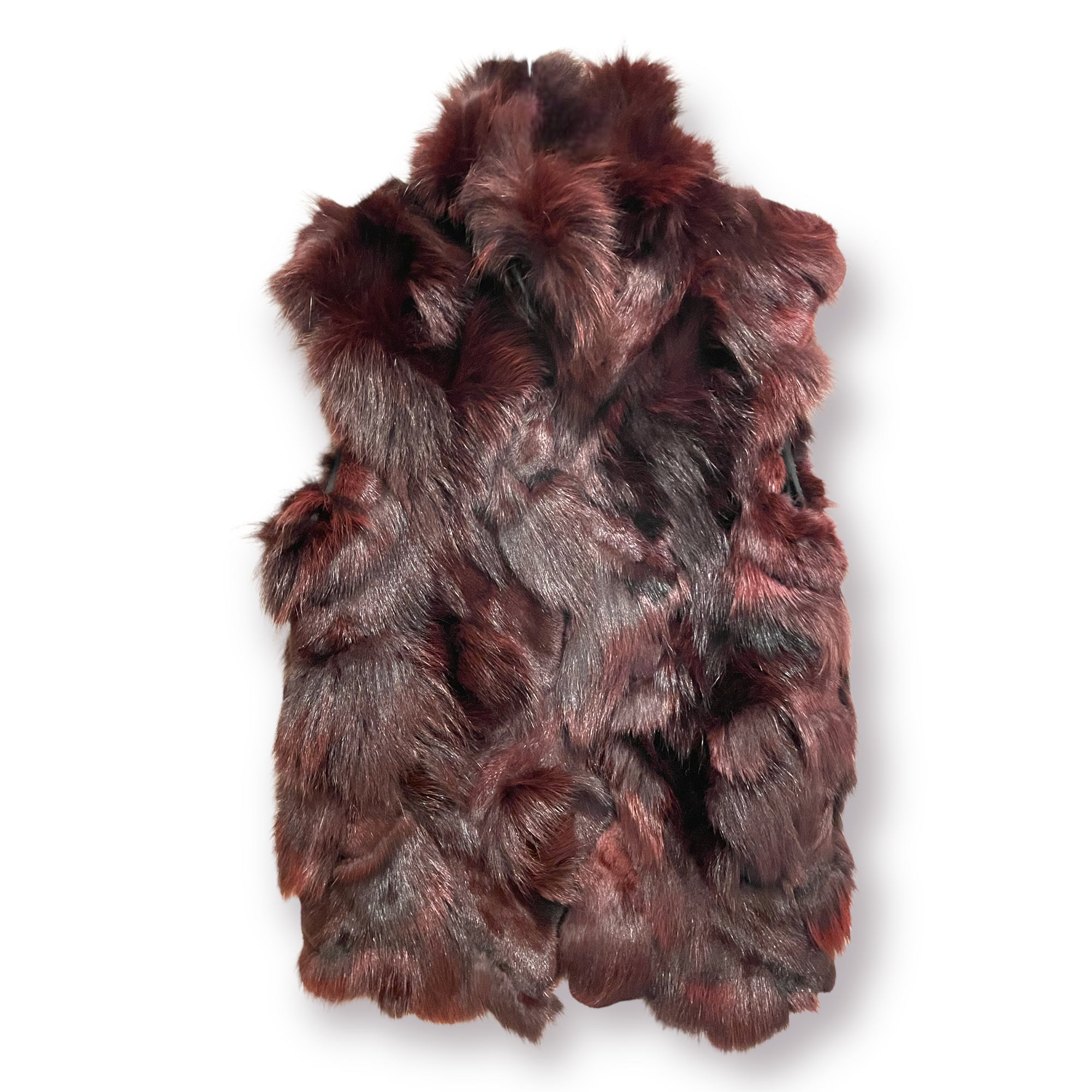 ADRIENNE LANDAU Burgundy Fox Fur Vest |Size: Small|