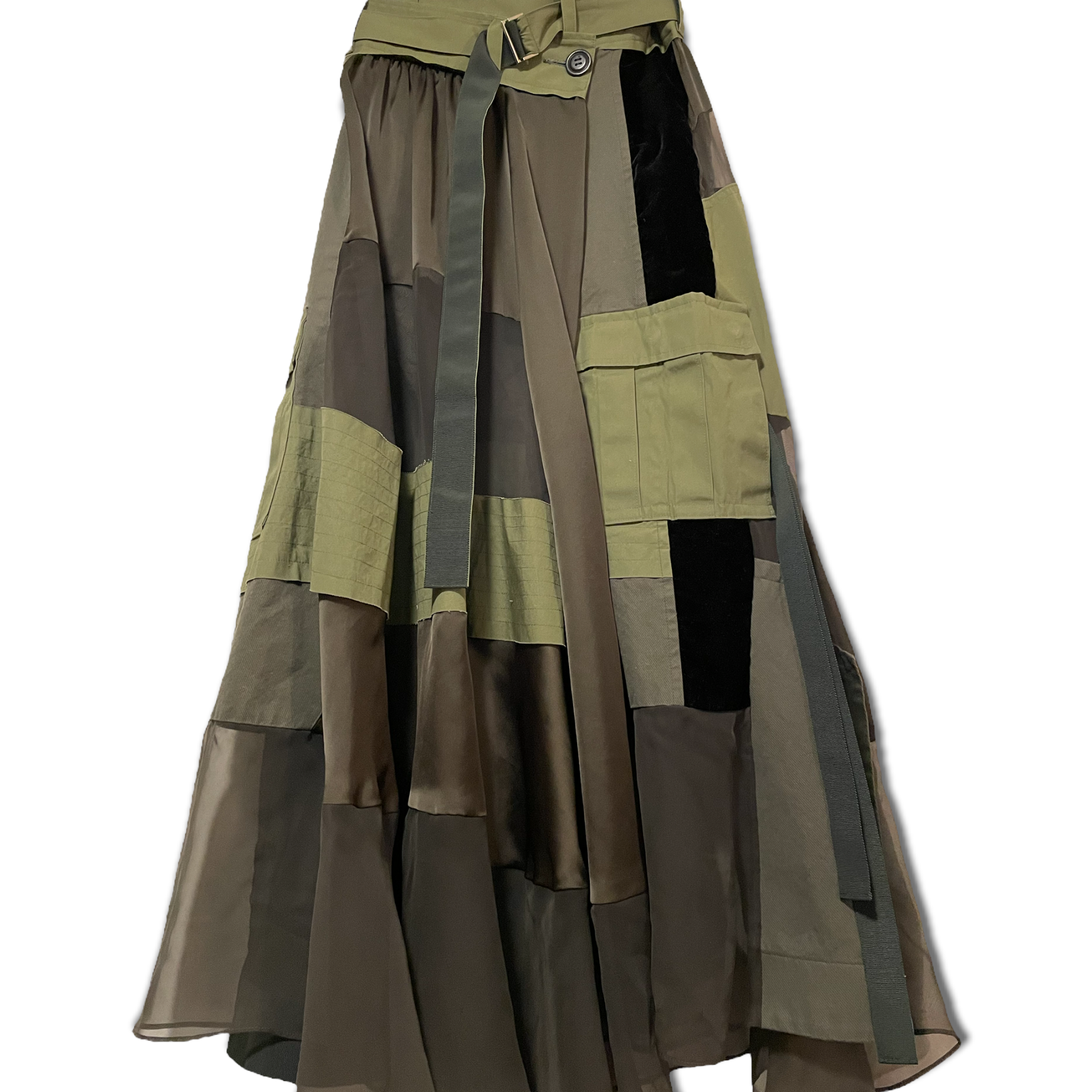 Sacai Paneled Asymmetric Satin, Velvet, Twill And Chiffon Wrap Maxi Skirt
