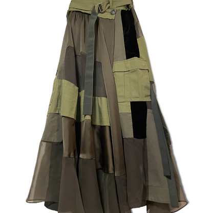 Sacai Paneled Asymmetric Satin, Velvet, Twill And Chiffon Wrap Maxi Skirt - photo 11 of 11