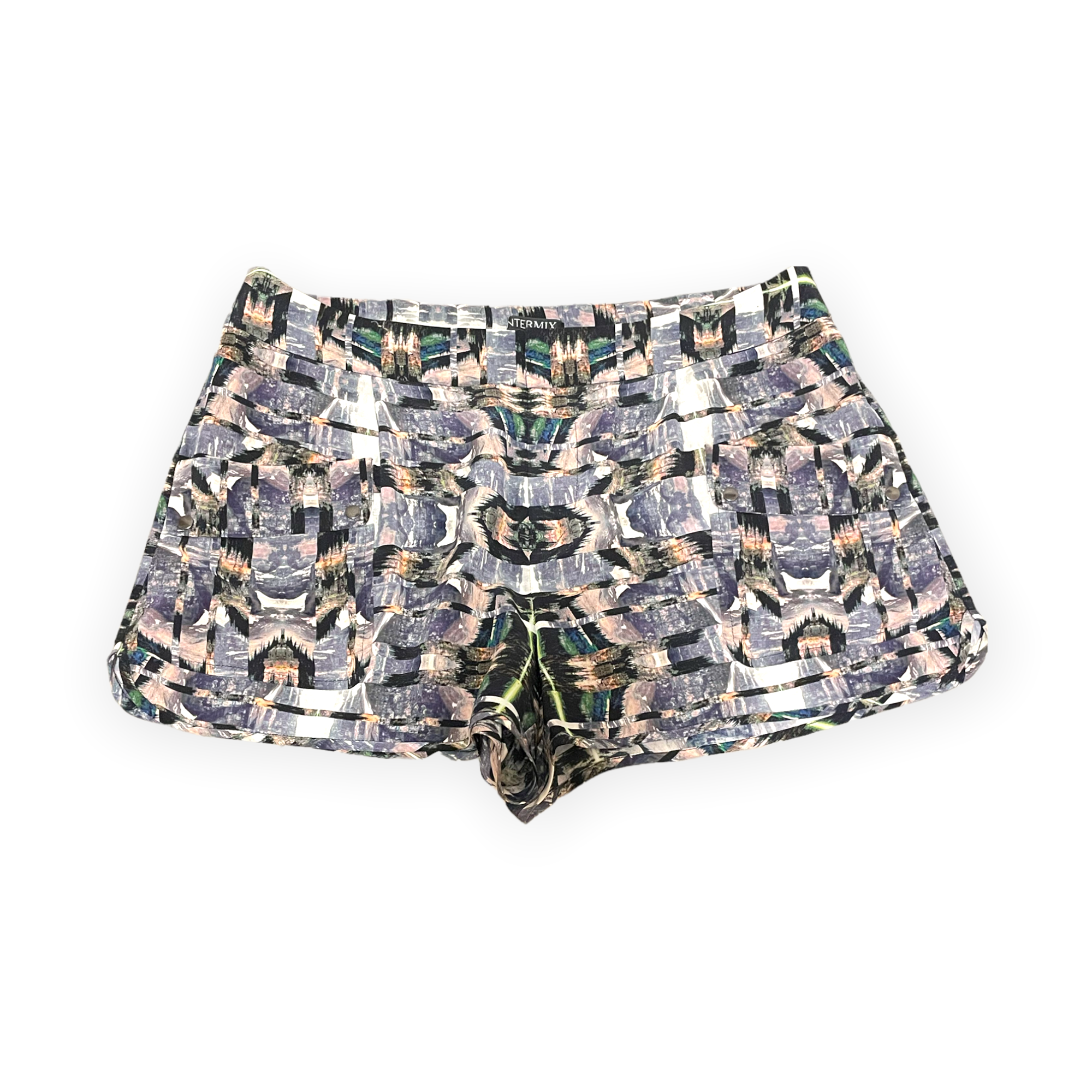 INTERMIX Purple Printed 100% Silk Shorts | Size: M |