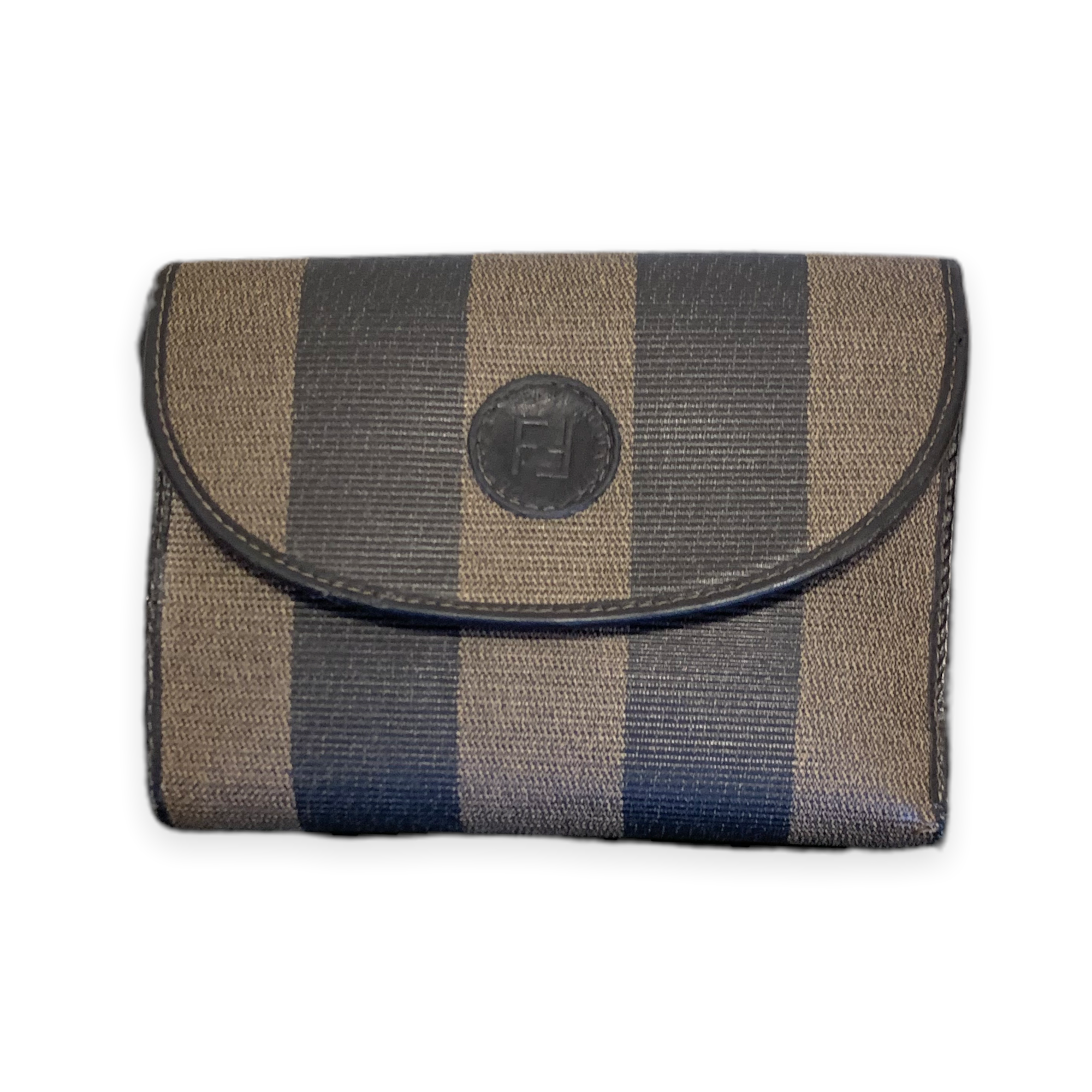Vintage FENDI Authentic Women's Stripe S.A.S & Leather Trim Tri-fold Wallet