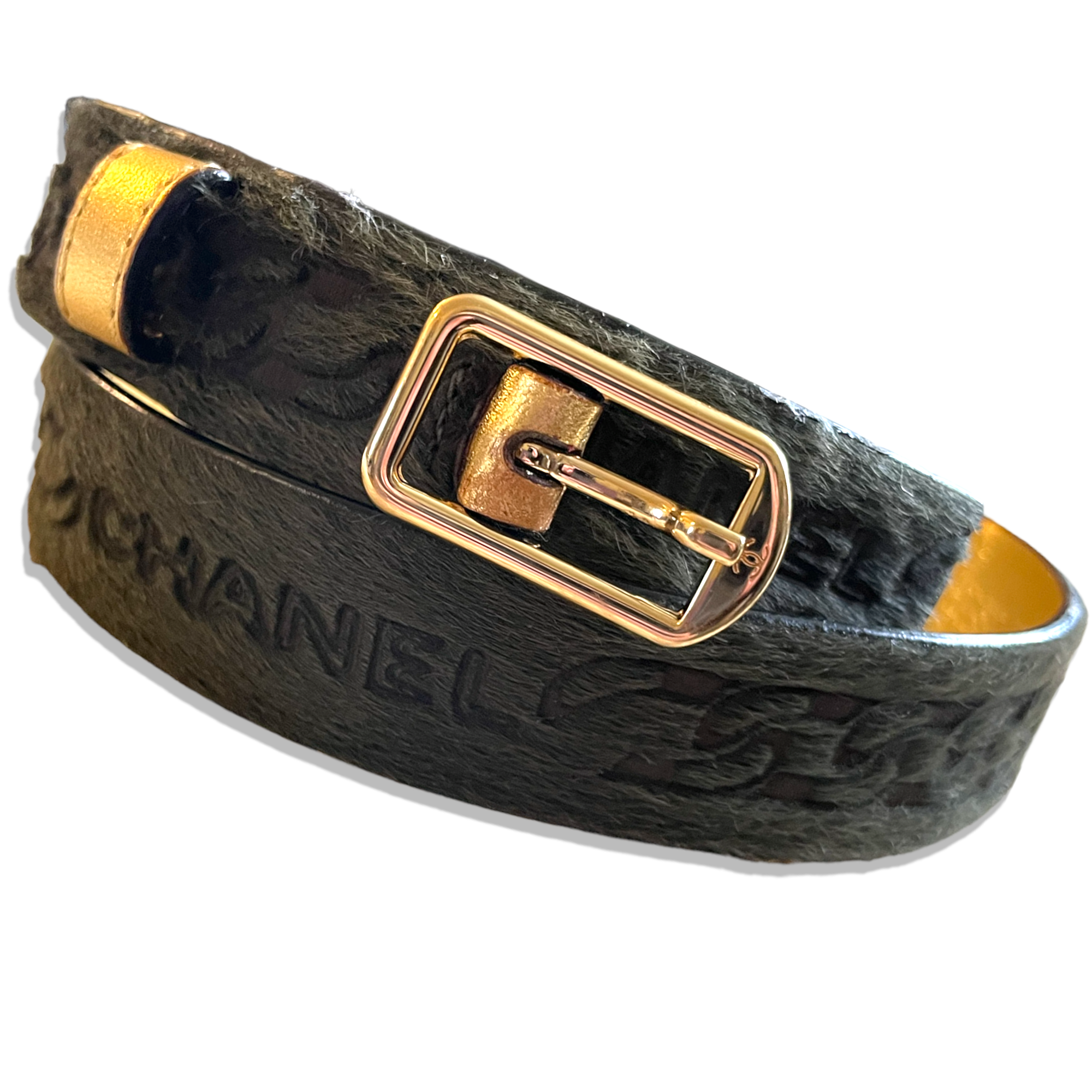 CHANEL Buckle Belt Calf Hair and Leather, Size: 70