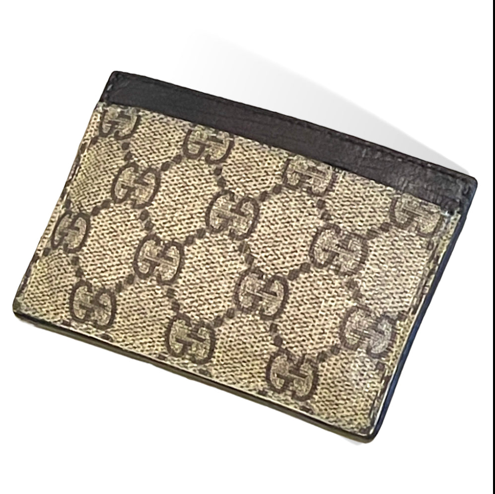 Vintage Gucci Coated GG Monogram Canvas and Brown Leather Card Holder