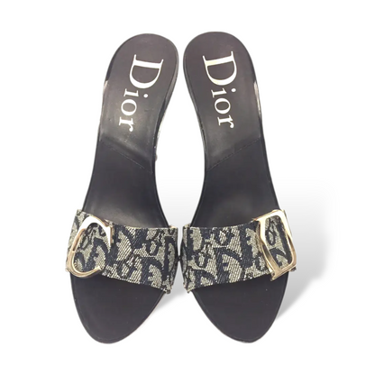 Christian Dior Monogram Trotter Mule Heels with Large Silver C & D Detail - main product photo