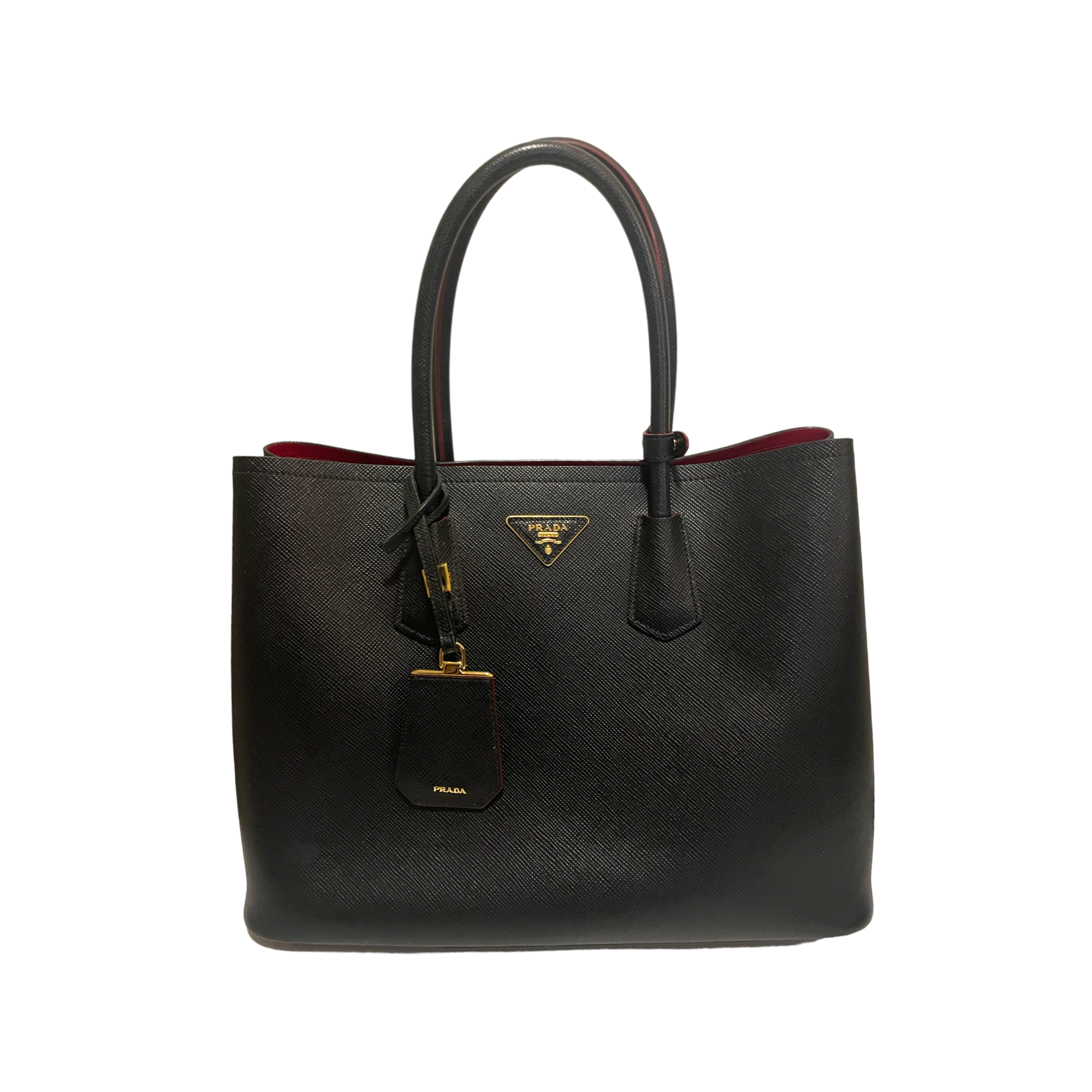Black Fiery Red Saffiano Leather Double Prada Bag (SOLD OUT IN STORES)