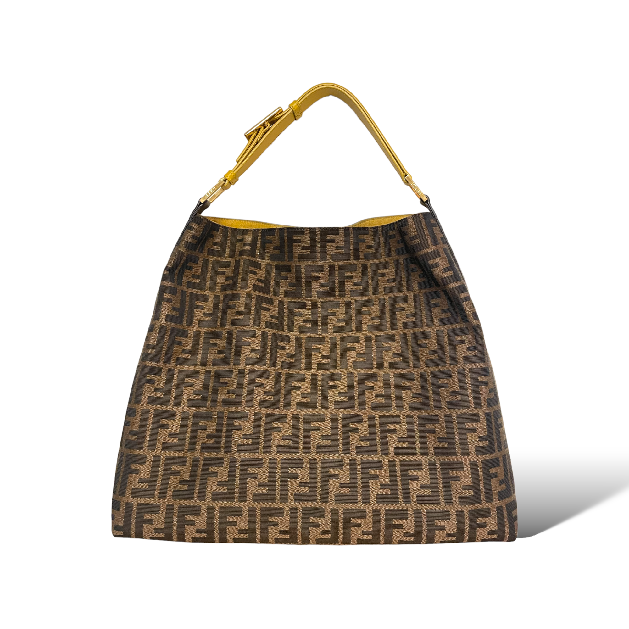 FENDI Large Tobacco/Ochre Zucca Print Canvas with Calfskin Trim Hobo Bag