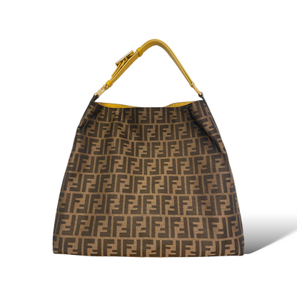 Fendi Large Tobacco/Ochre Zucca Print Canvas with Calfskin Trim Hobo Bag - main product photo