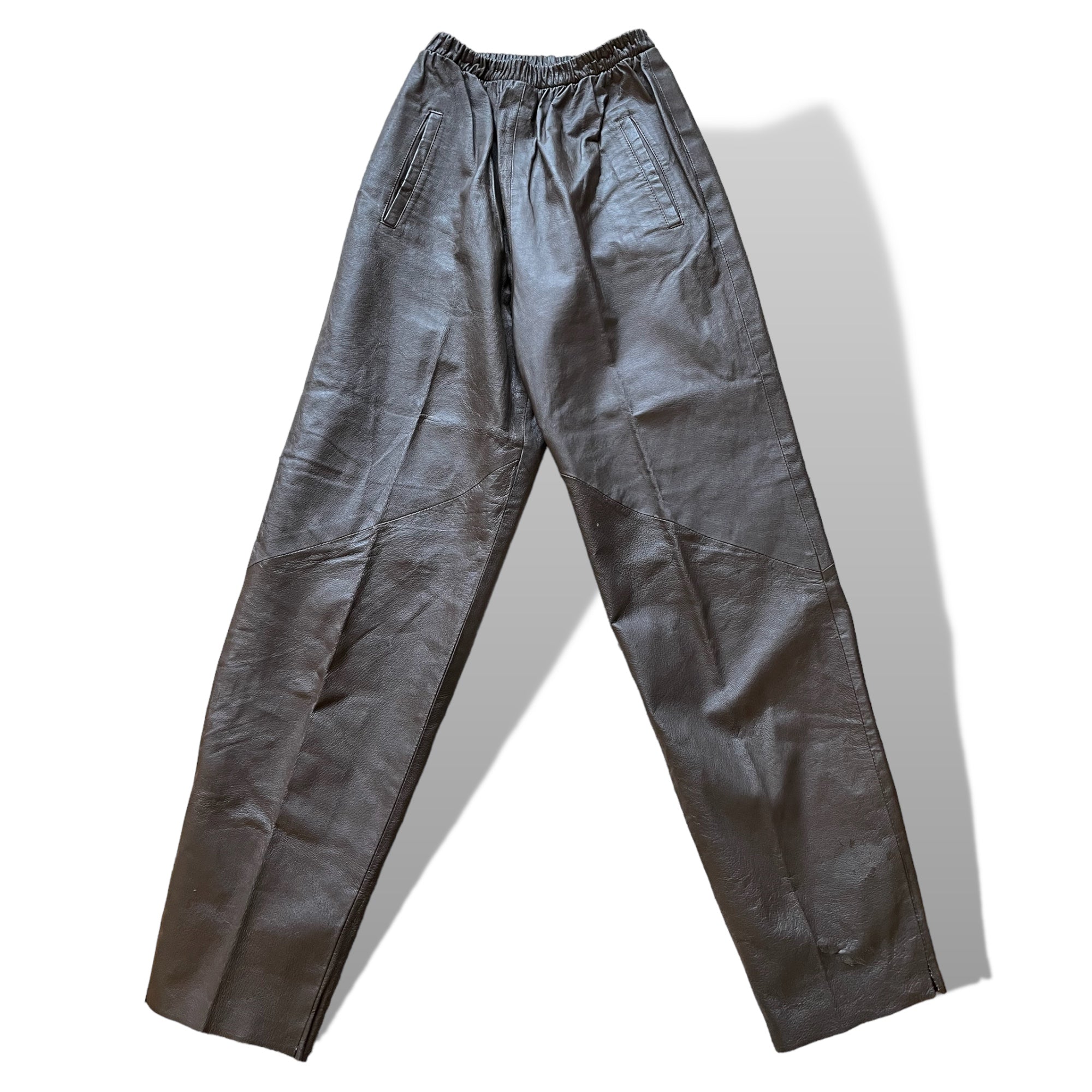 Chocolate Brown Genuine Leather High-Waisted Joggers |Size:Small|