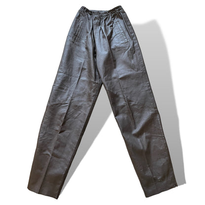 Chocolate Brown Genuine Leather High-Waisted Joggers - main product photo